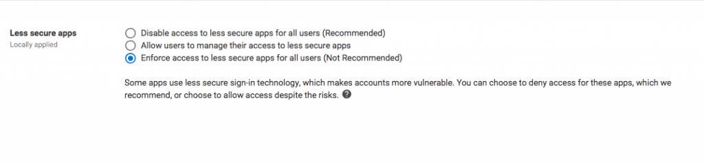 Enable users connection to "Less secure apps"